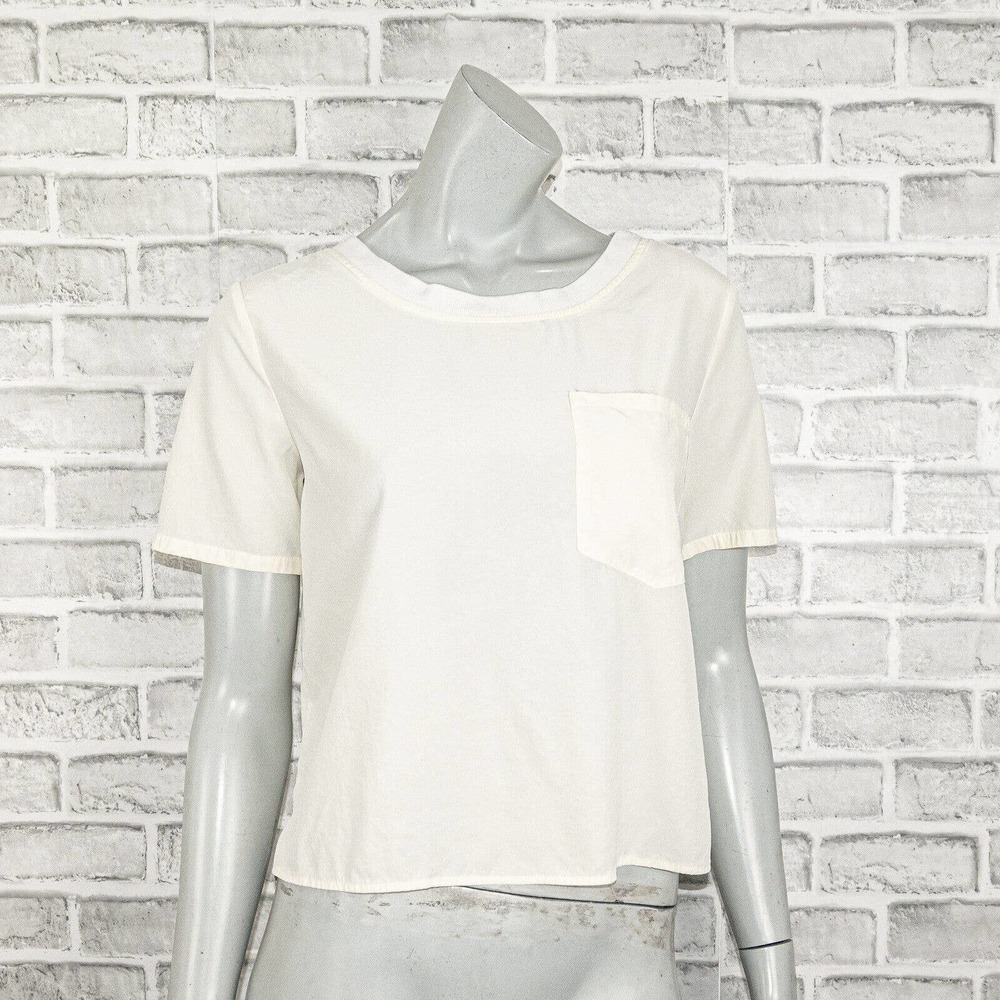 CUYANA Women's 100% Silk Tee Blouse in light beige Size S/M